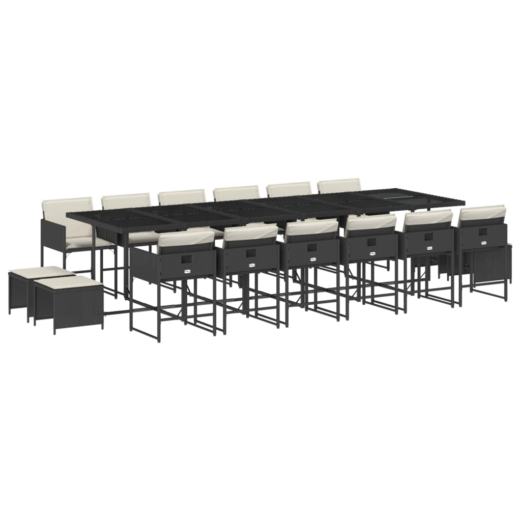 17-Tlg. Garten-Essgruppe Mit Kissen Schwarz Poly Rattan