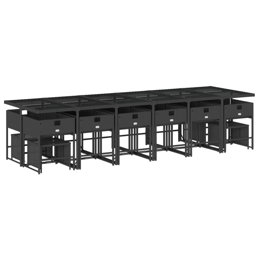 17-Tlg. Garten-Essgruppe Mit Kissen Schwarz Poly Rattan
