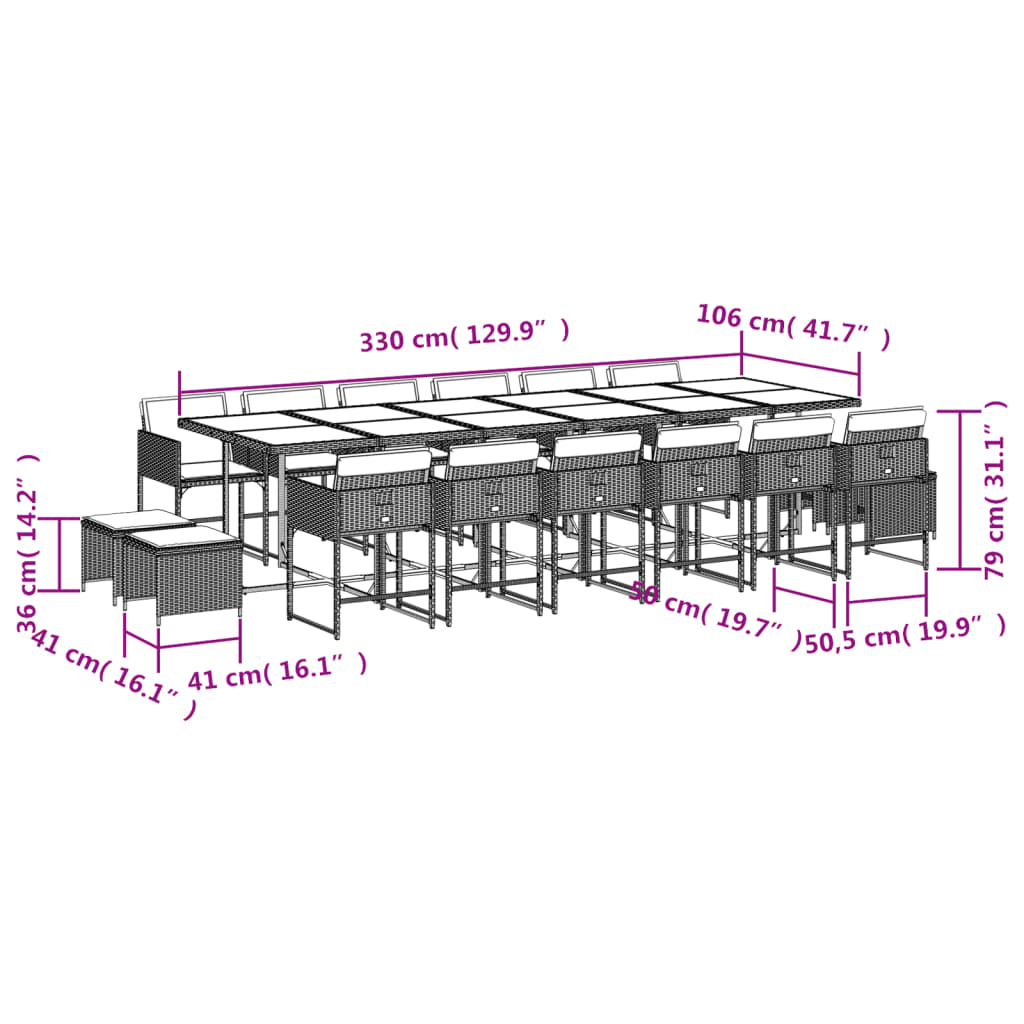 17-Tlg. Garten-Essgruppe Mit Kissen Schwarz Poly Rattan