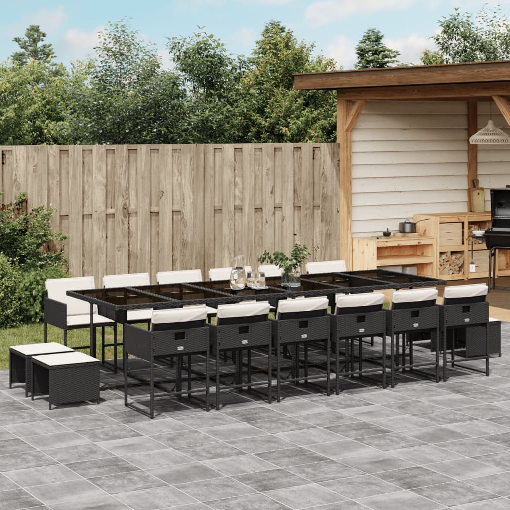 17-Tlg. Garten-Essgruppe Mit Kissen Schwarz Poly Rattan