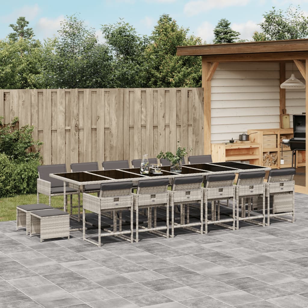 17-Tlg. Garten-Essgruppe Mit Kissen Schwarz Poly Rattan