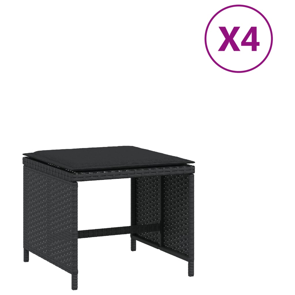 Gartenhocker Mit Kissen 4 Stk. Schwarz 40X40X35 Cm Poly Rattan Natürliches Douglasie