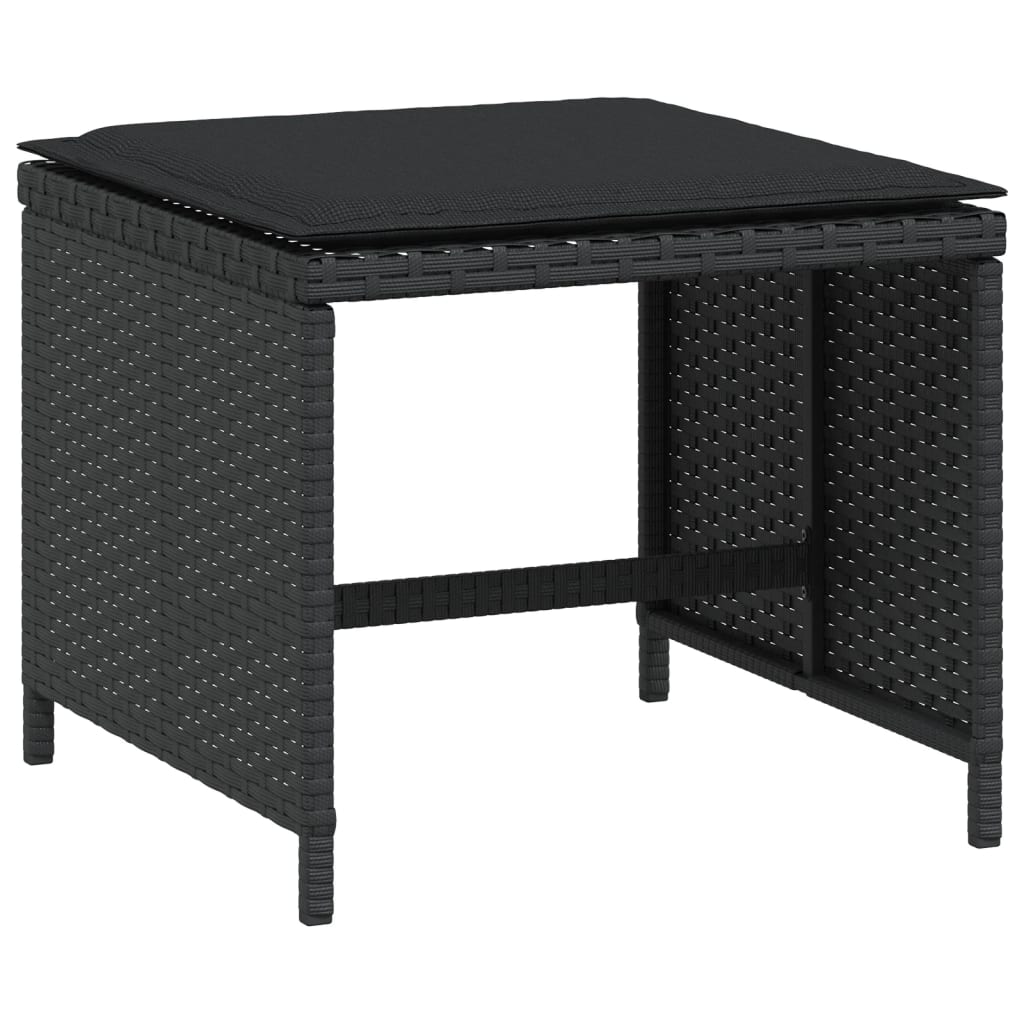 Gartenhocker Mit Kissen 4 Stk. Schwarz 40X40X35 Cm Poly Rattan Natürliches Douglasie