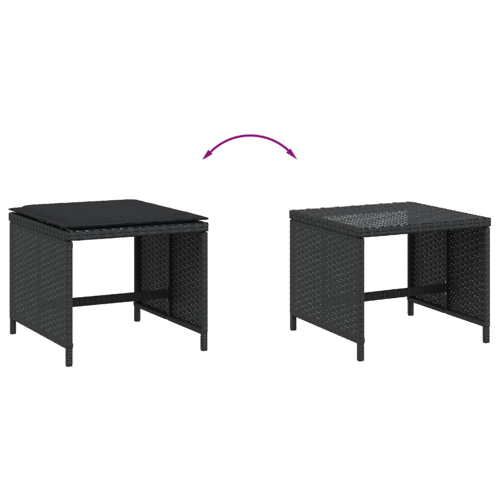 Gartenhocker Mit Kissen 4 Stk. Schwarz 40X40X35 Cm Poly Rattan Natürliches Douglasie