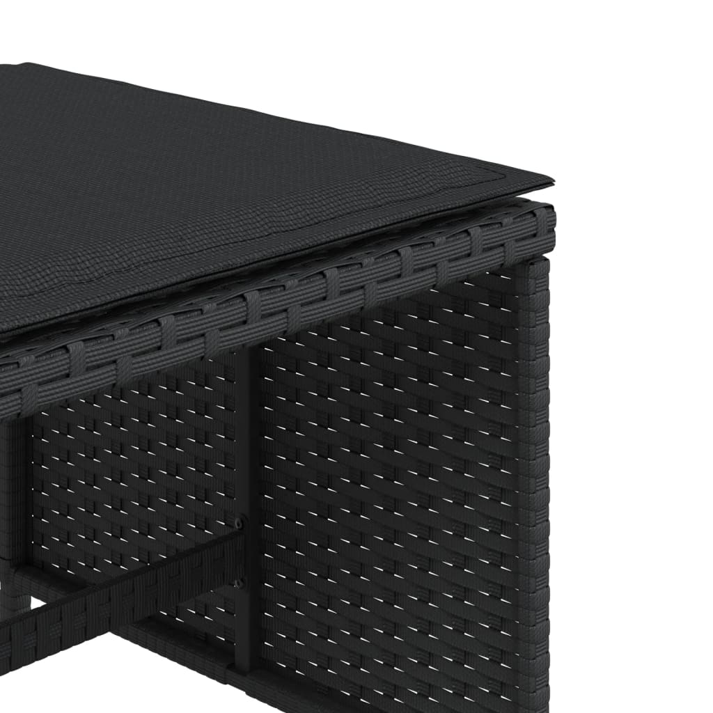 Gartenhocker Mit Kissen 4 Stk. Schwarz 40X40X35 Cm Poly Rattan Natürliches Douglasie
