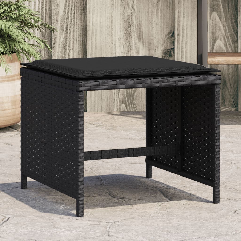 Gartenhocker Mit Kissen 4 Stk. Schwarz 40X40X35 Cm Poly Rattan Natürliches Douglasie