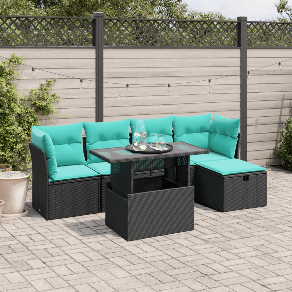 6-Tlg. Garten-Sofagarnitur Mit Kissen Poly Rattan Akazie