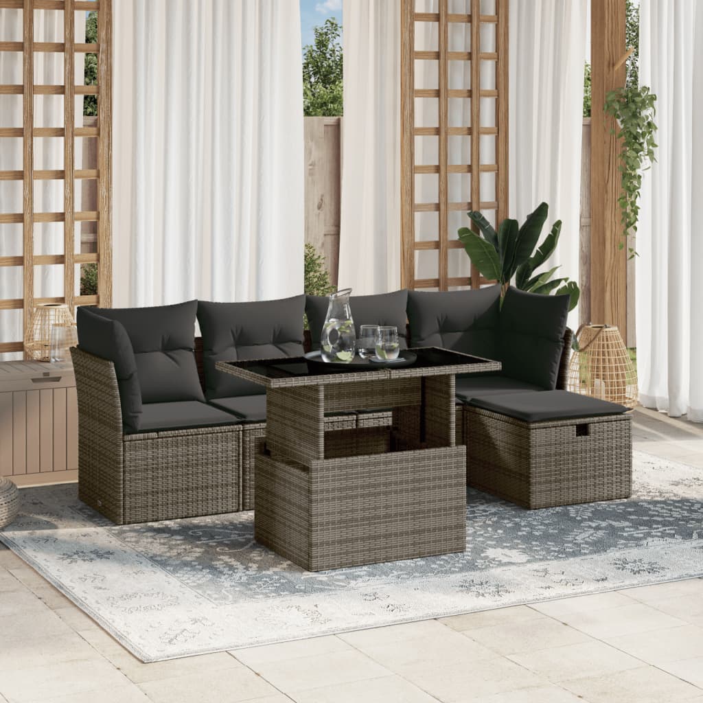 6-Tlg. Garten-Sofagarnitur Mit Kissen Poly Rattan