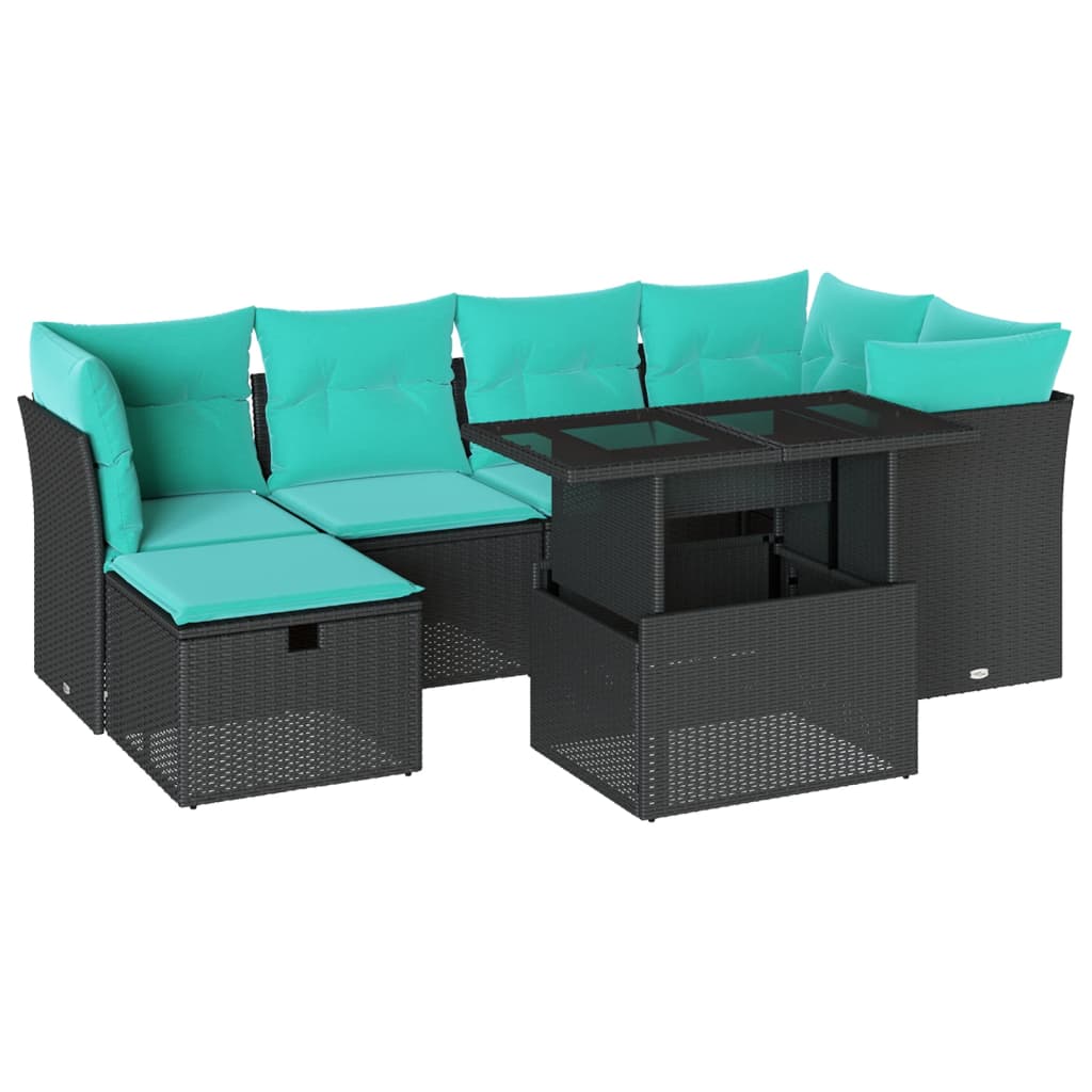 7-Teiliges Gartensofa-Set Mit Kissen, Es Polyrattan