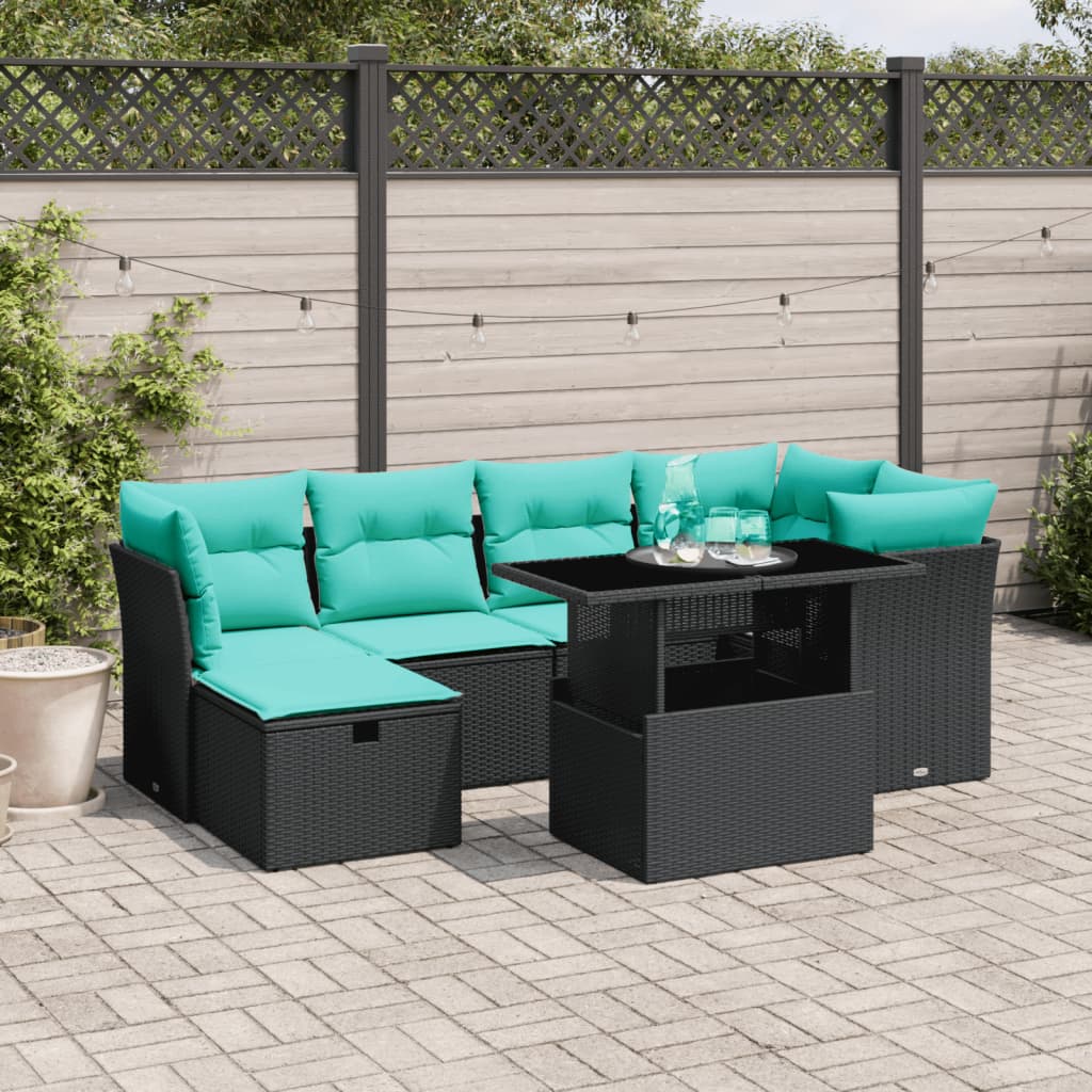 7-Teiliges Gartensofa-Set Mit Kissen, Es Polyrattan