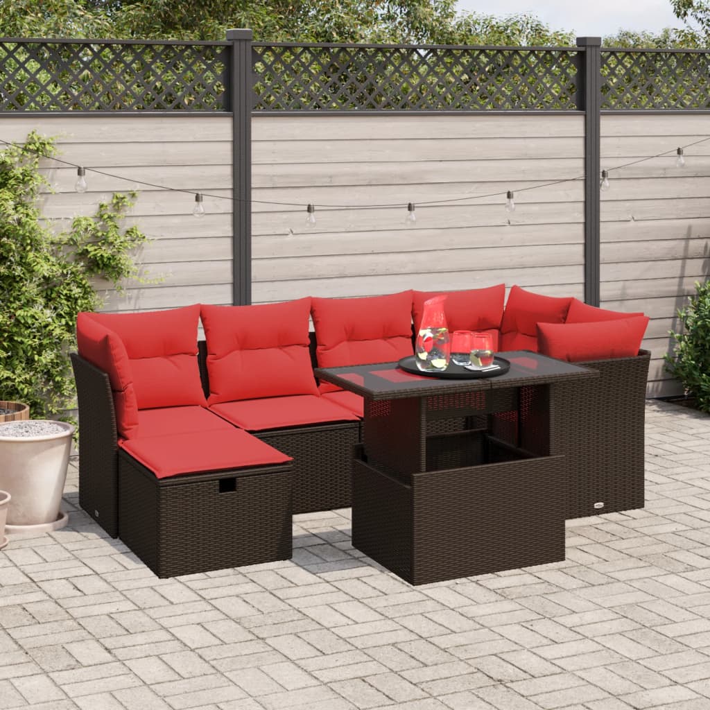 7-Teiliges Gartensofa-Set Mit Kissen, Es Polyrattan