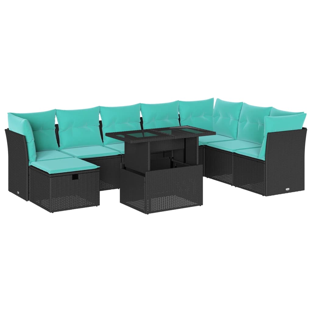 9-Teiliges Gartensofa-Set Mit Kissen, Es Polyrattan