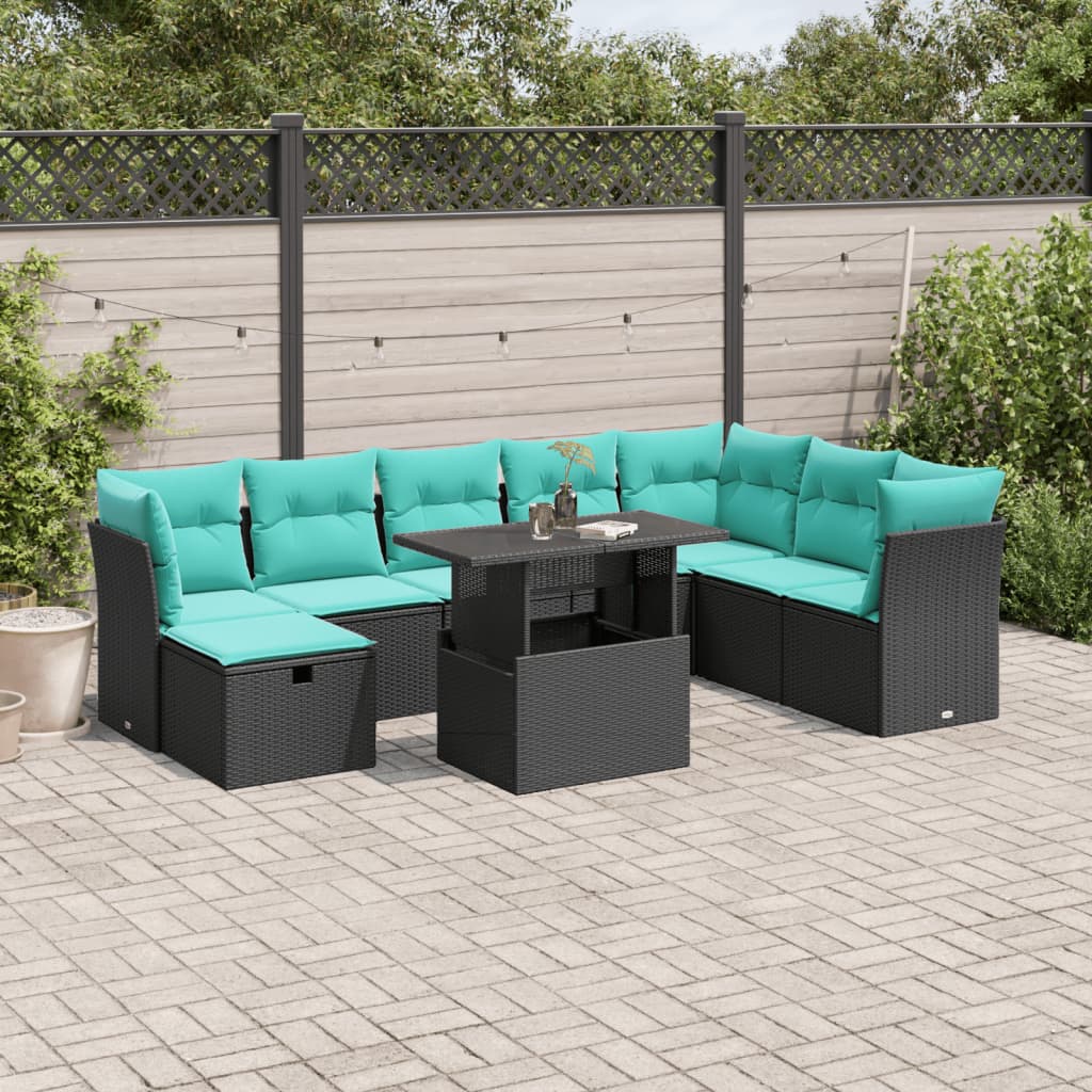 9-Teiliges Gartensofa-Set Mit Kissen, Es Polyrattan