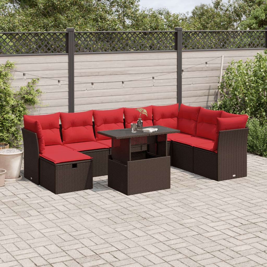 9-Teiliges Gartensofa-Set Mit Kissen, Es Polyrattan