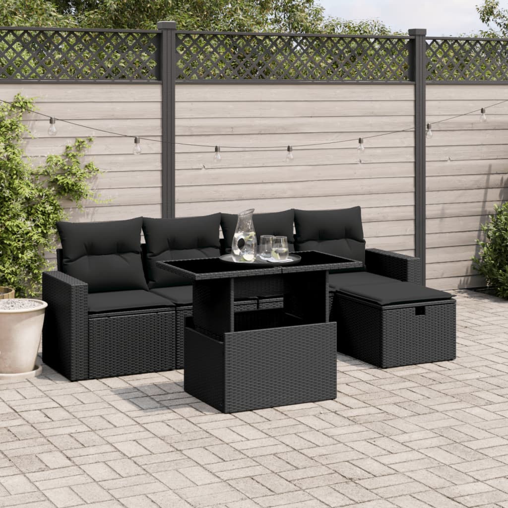 6-Tlg. Garten-Sofagarnitur Mit Kissen Poly Rattan