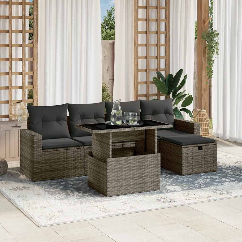 6-Tlg. Garten-Sofagarnitur Mit Kissen Poly Rattan