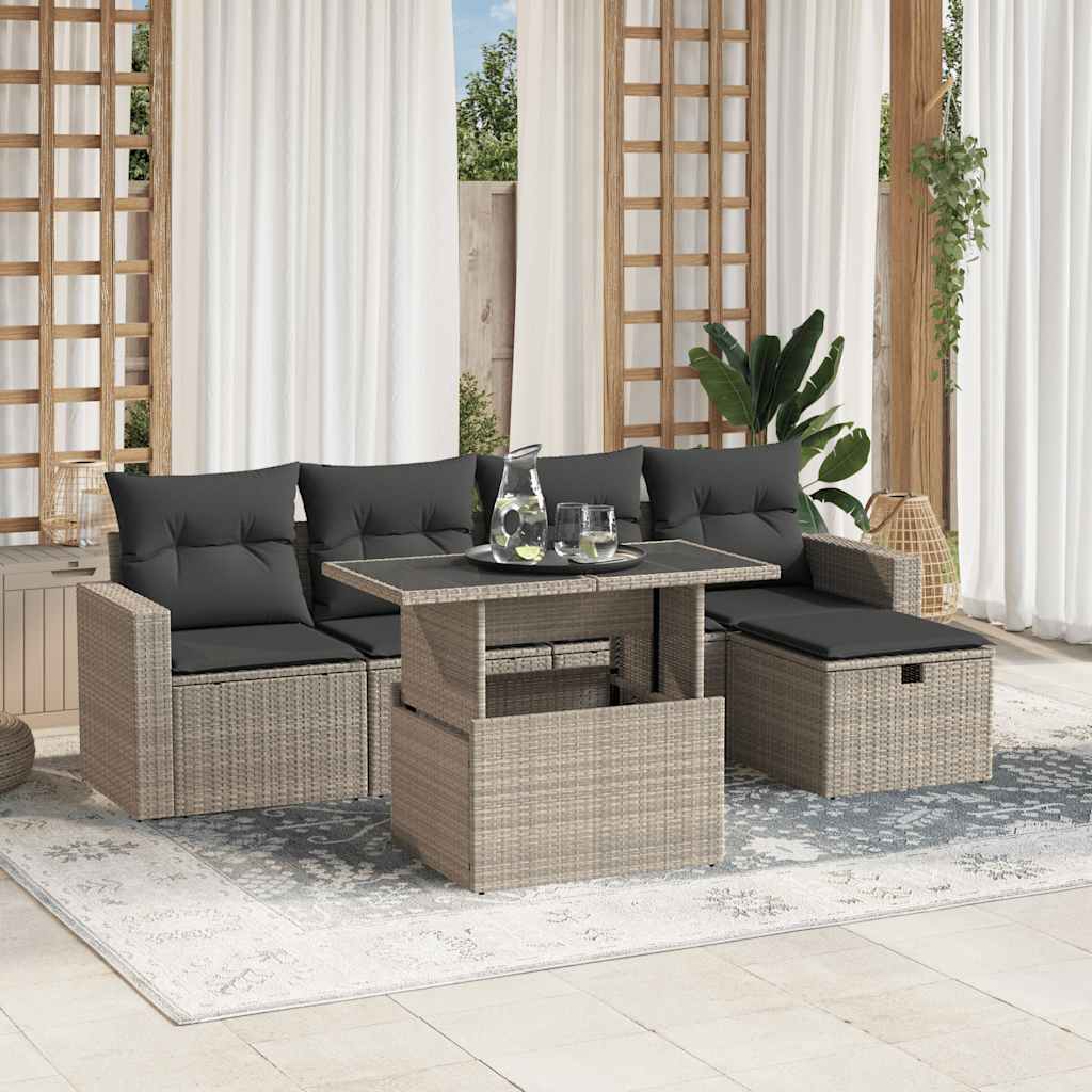 6-Tlg. Garten-Sofagarnitur Mit Kissen Poly Rattan