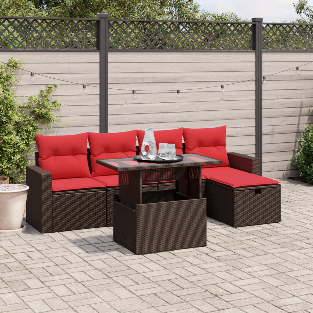 6-Tlg. Garten-Sofagarnitur Mit Kissen Grau Poly Rattan Akazie