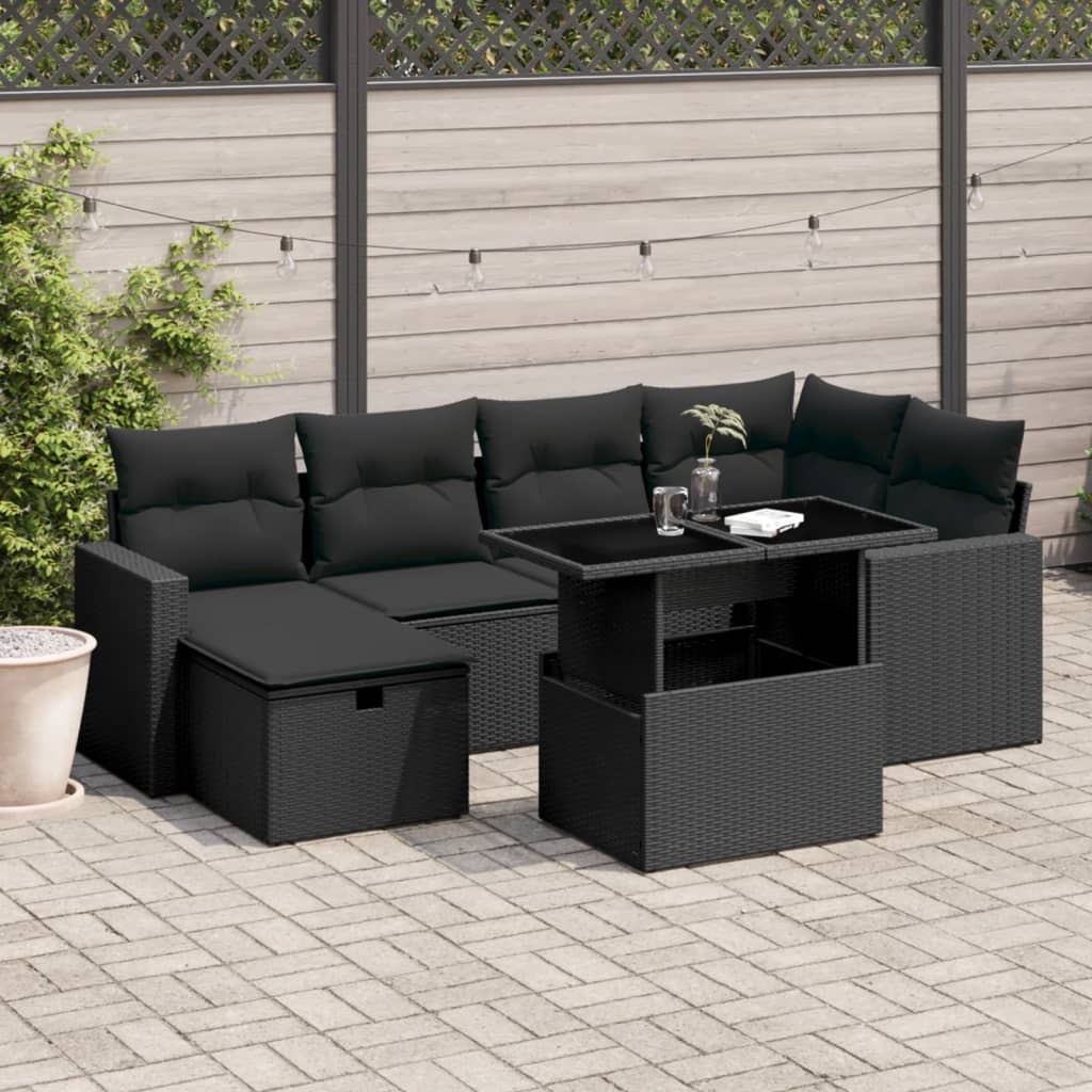 7-Tlg. Garten-Sofagarnitur Mit Kissen Poly Rattan
