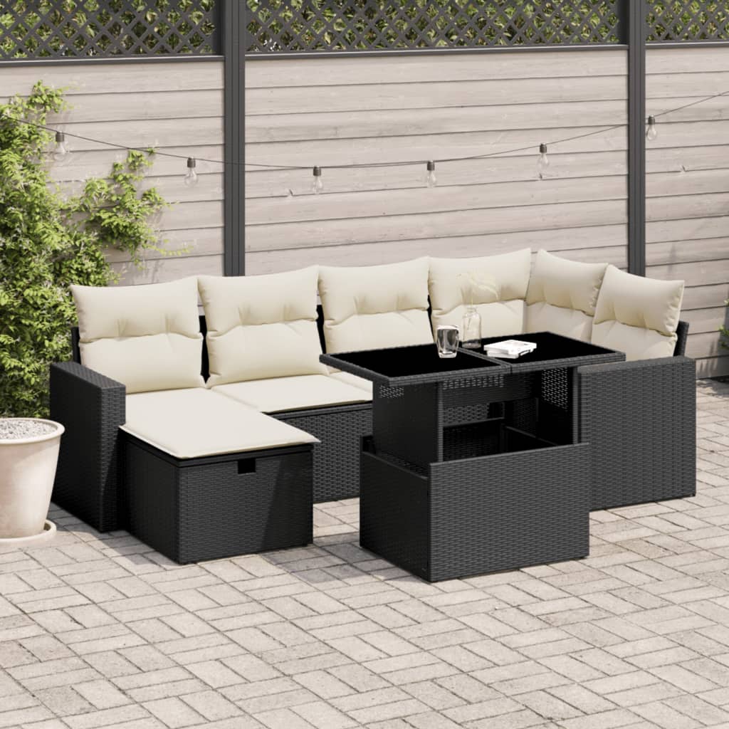 7-Tlg. Garten-Sofagarnitur Mit Kissen Poly Rattan