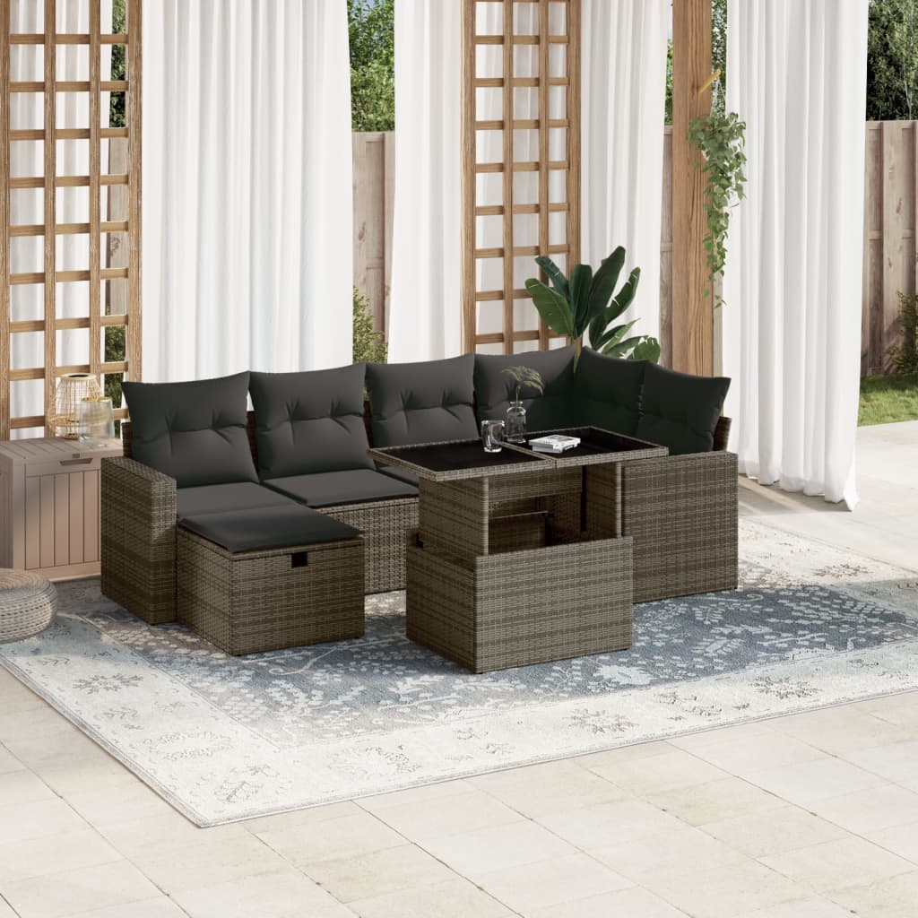 7-Tlg. Garten-Sofagarnitur Mit Kissen Poly Rattan