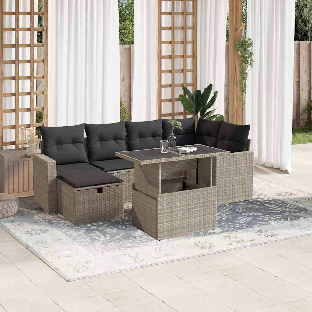 7-Tlg. Garten-Sofagarnitur Mit Kissen Poly Rattan