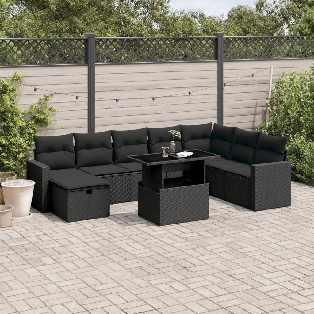 9-Tlg. Garten-Sofagarnitur Mit Kissen Poly Rattan