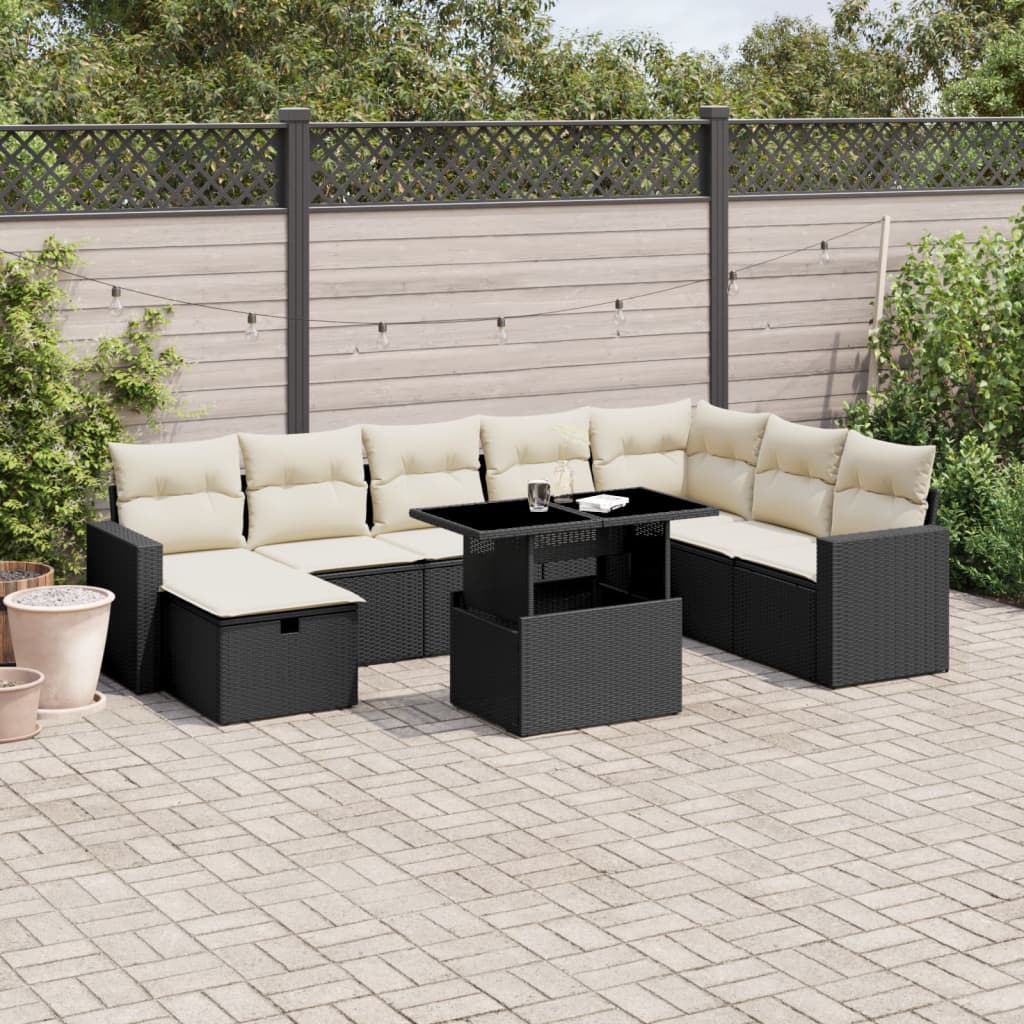 9-Tlg. Garten-Sofagarnitur Mit Kissen Poly Rattan