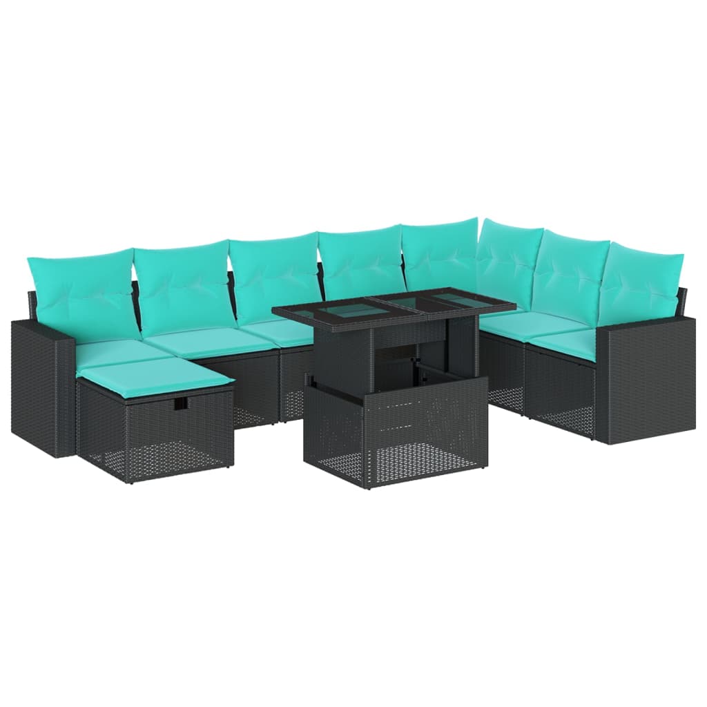 9-Teiliges Gartensofa-Set Mit Kissen, Es Polyrattan