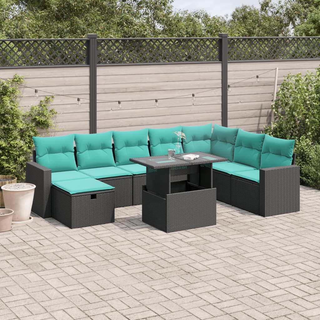 9-Teiliges Gartensofa-Set Mit Kissen, Es Polyrattan
