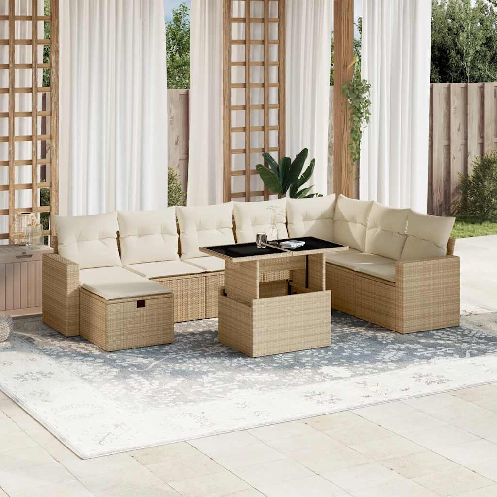 9-Tlg. Garten-Sofagarnitur Mit Kissen Poly Rattan
