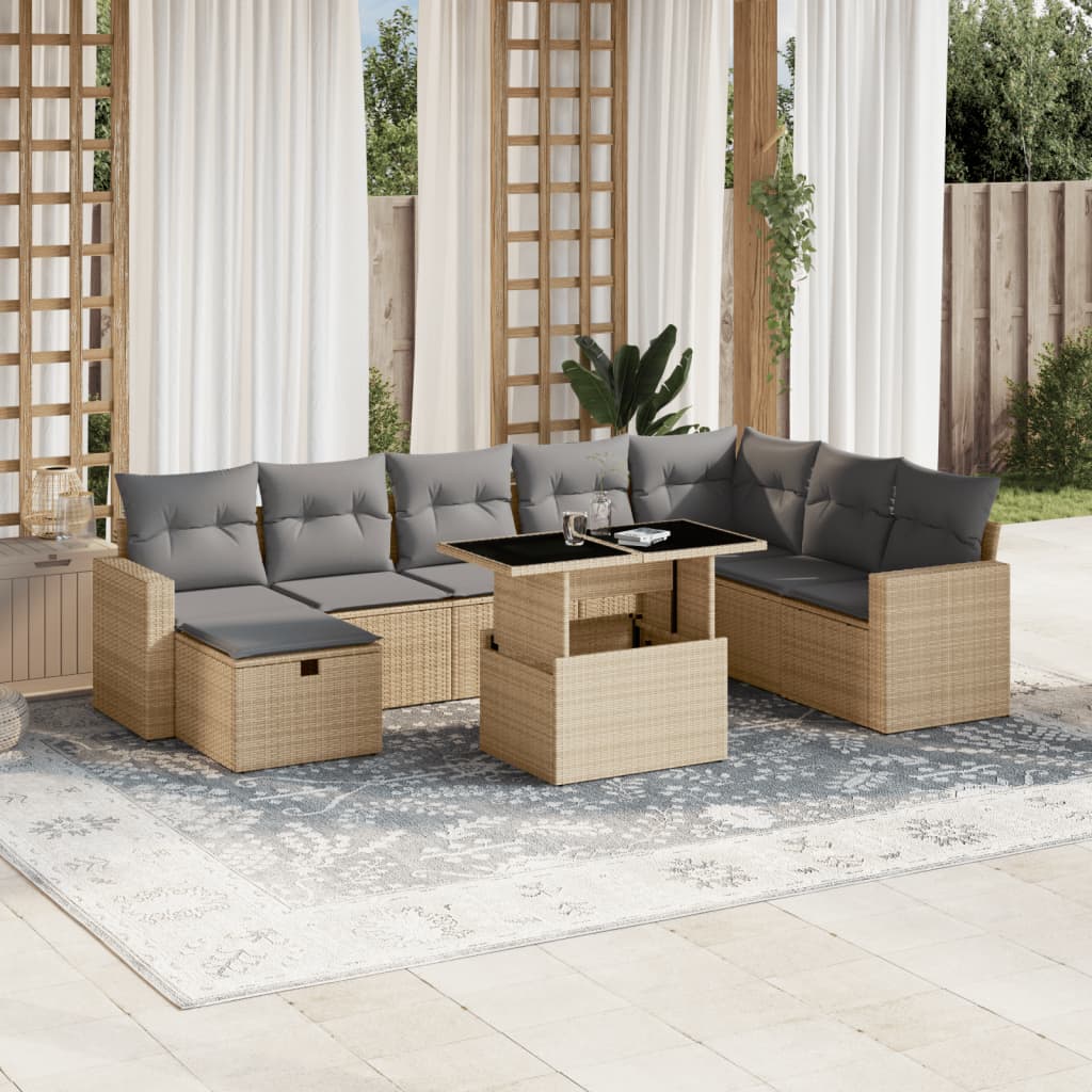 9-Tlg. Garten-Sofagarnitur Mit Kissen Poly Rattan