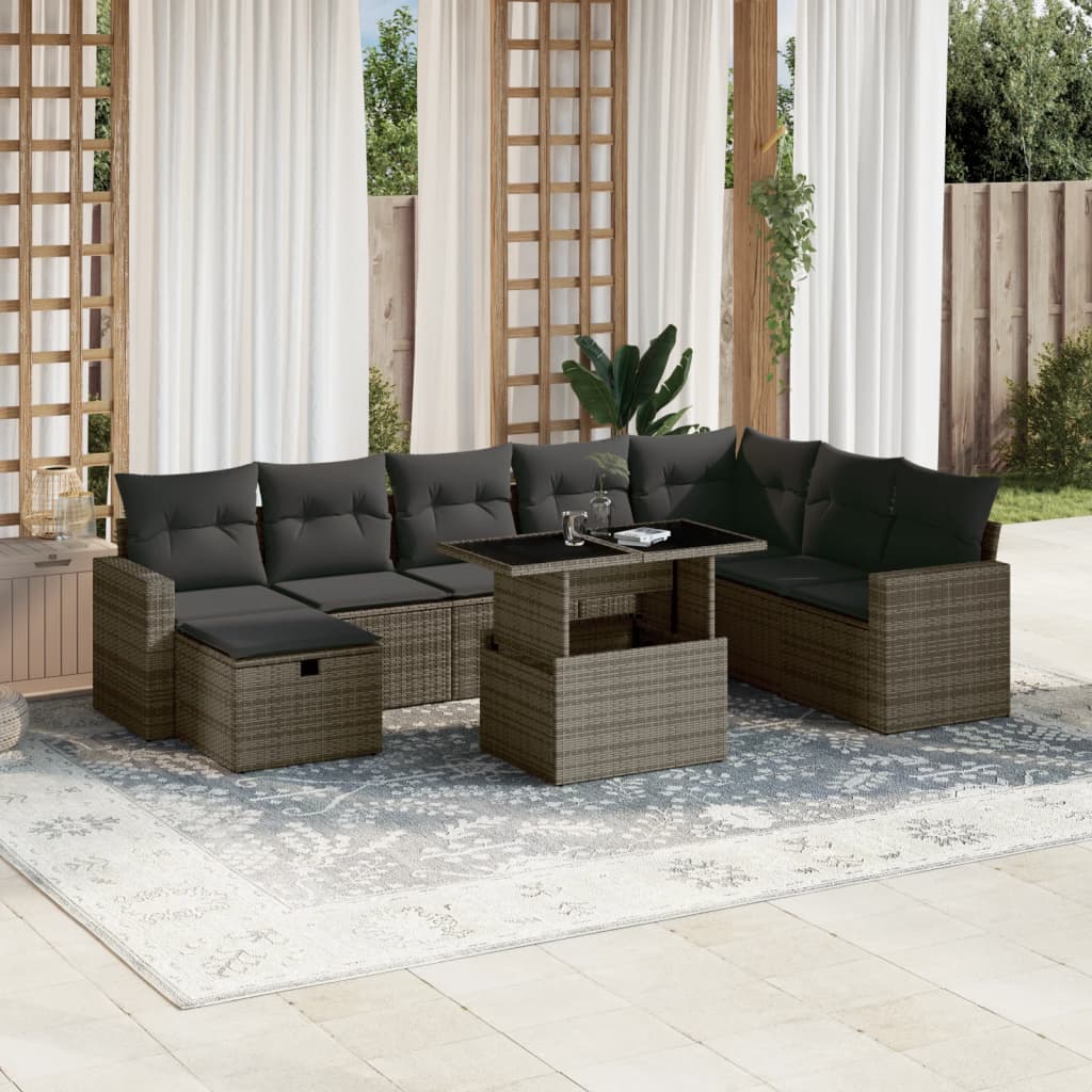 9-Tlg. Garten-Sofagarnitur Mit Kissen Poly Rattan