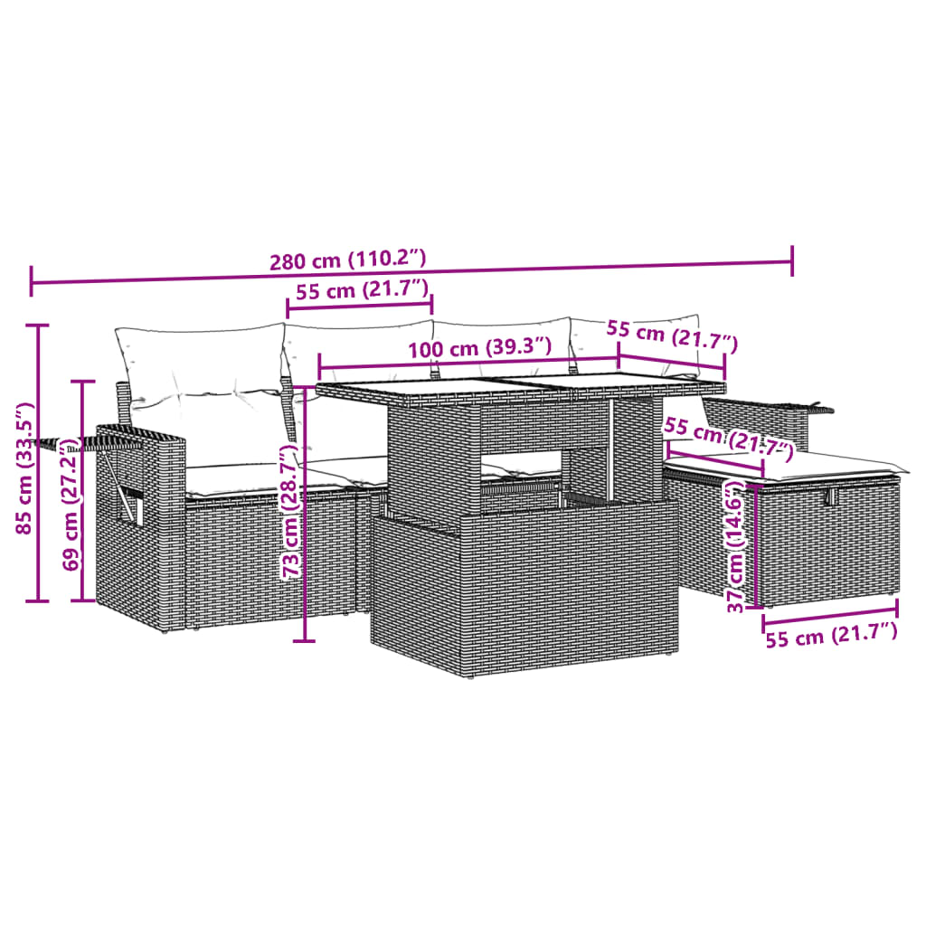 6-Tlg. Garten-Sofagarnitur Mit Kissen Poly Rattan