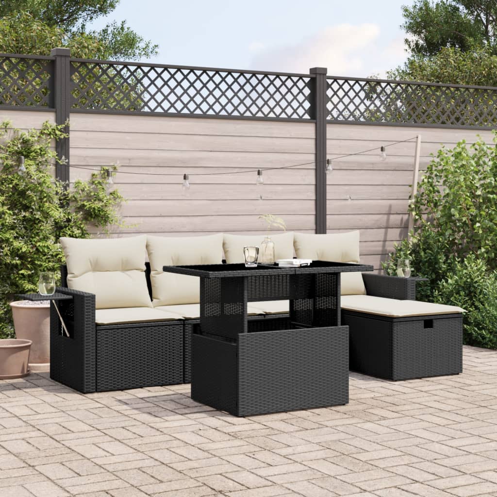 6-Tlg. Garten-Sofagarnitur Mit Kissen Poly Rattan