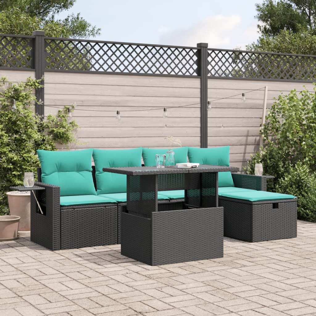 6-Teiliges Gartensofa-Set Mit Kissen, Es Polyrattan