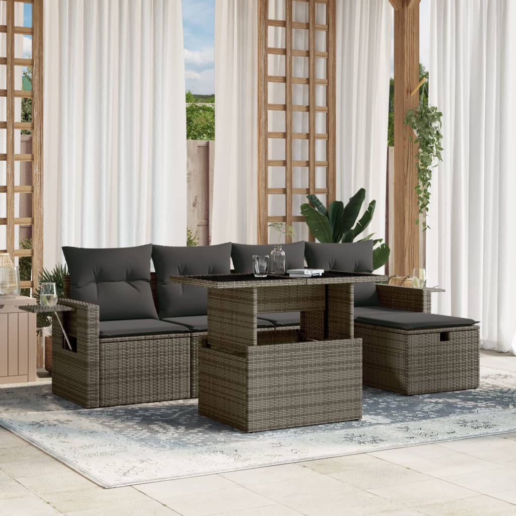 6-Tlg. Garten-Sofagarnitur Mit Kissen Poly Rattan