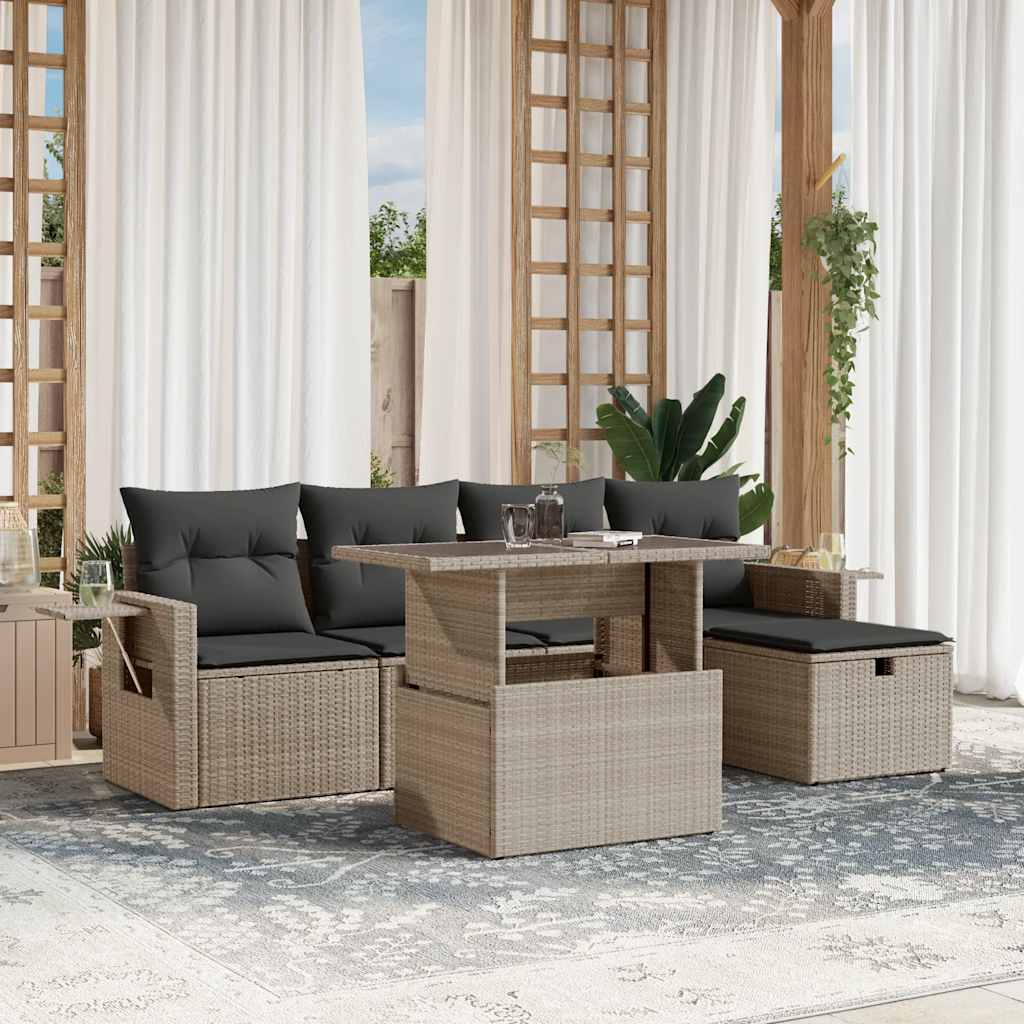 6-Tlg. Garten-Sofagarnitur Mit Kissen Poly Rattan