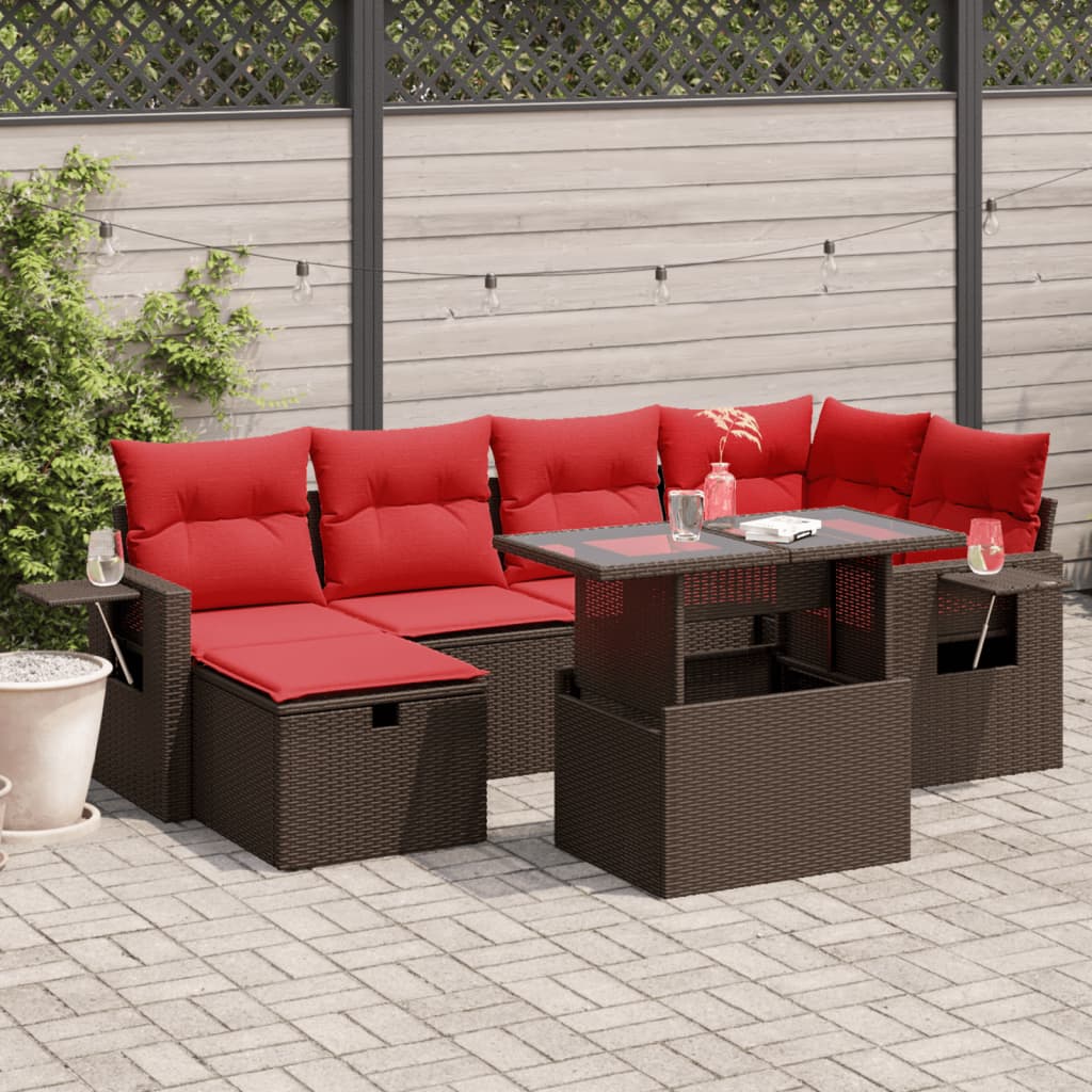 7-Tlg. Garten-Sofagarnitur Mit Kissen Poly Rattan Akazie
