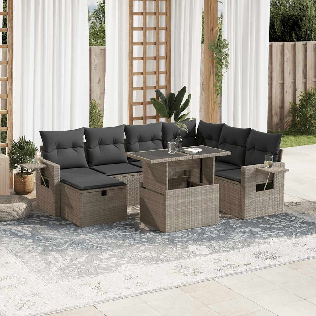 8-Tlg. Garten-Sofagarnitur Mit Kissen Poly Rattan