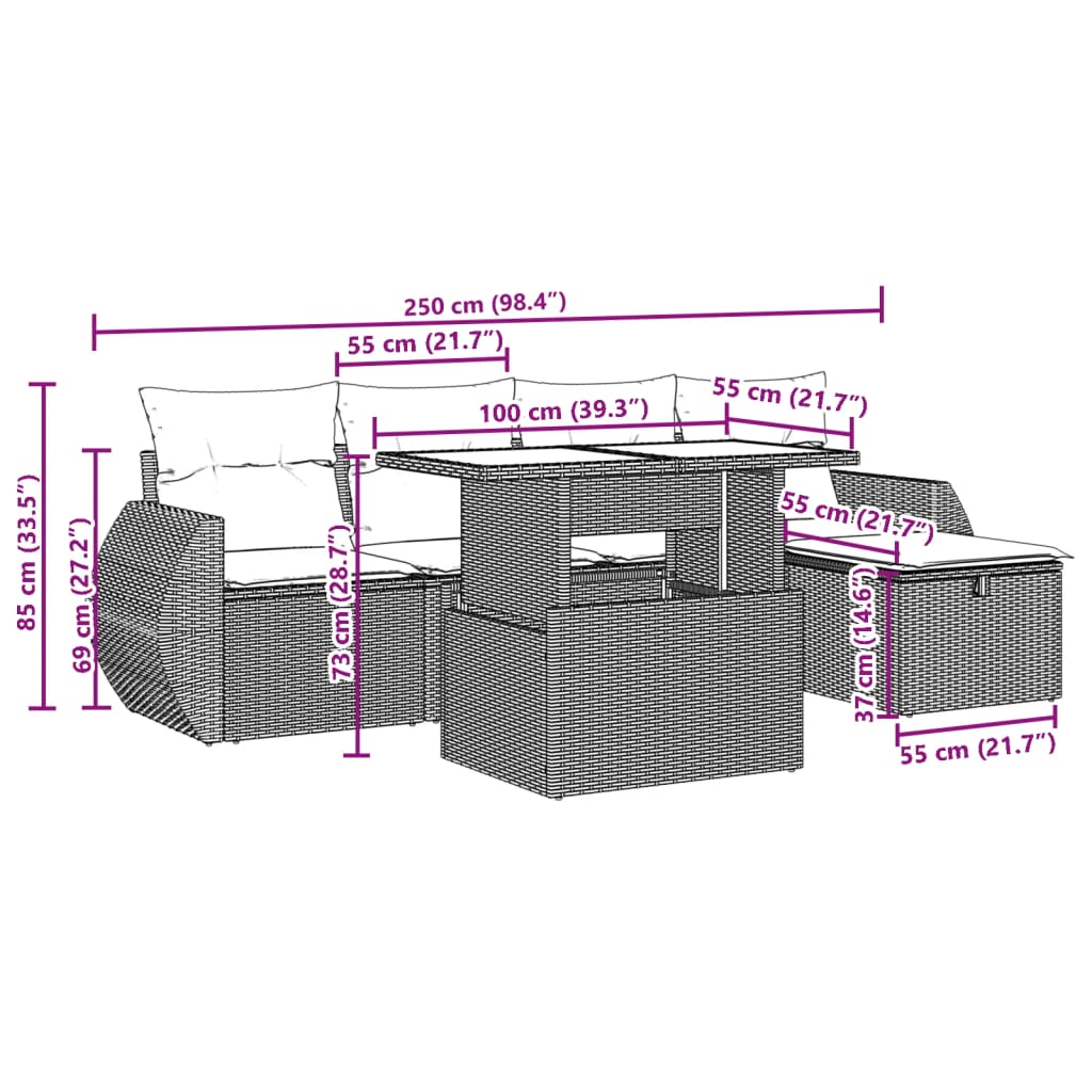 6-Tlg. Garten-Sofagarnitur Mit Kissen Poly Rattan