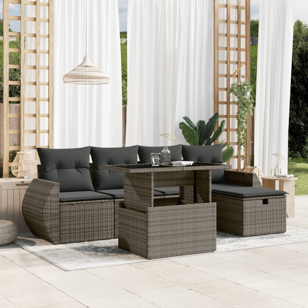 6-Tlg. Garten-Sofagarnitur Mit Kissen Poly Rattan