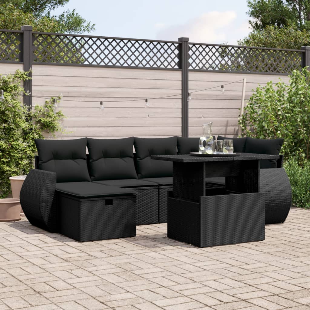 7-Tlg. Garten-Sofagarnitur Mit Kissen Poly Rattan