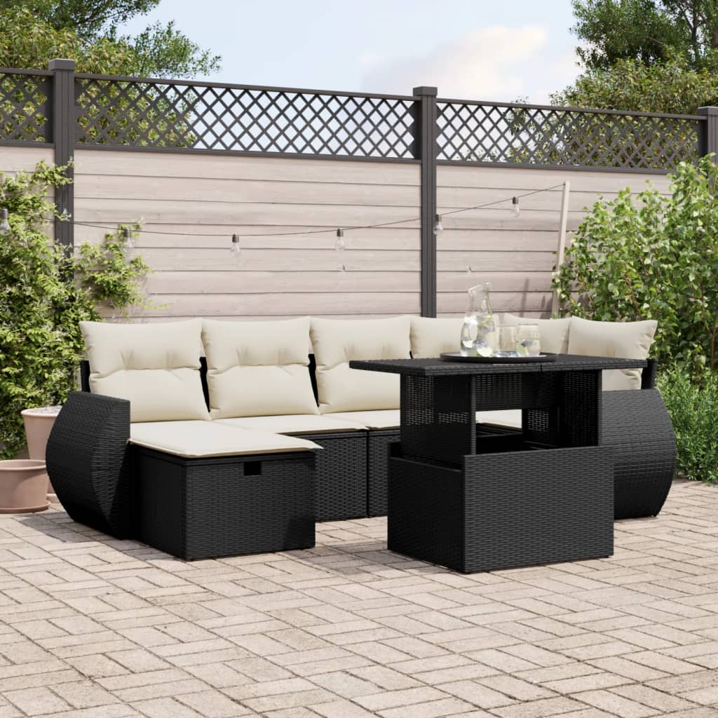 7-Tlg. Garten-Sofagarnitur Mit Kissen Poly Rattan