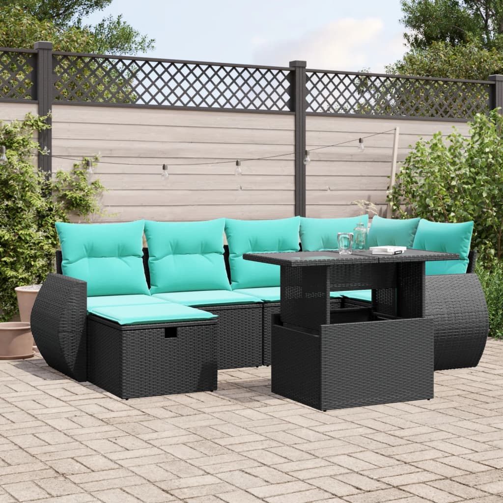7-Teiliges Gartensofa-Set Mit Kissen, Es Polyrattan