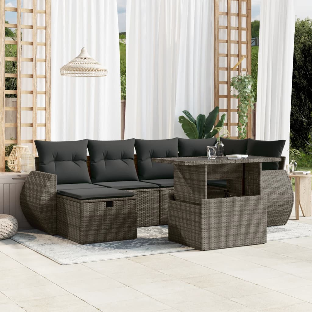 7-Tlg. Garten-Sofagarnitur Mit Kissen Poly Rattan