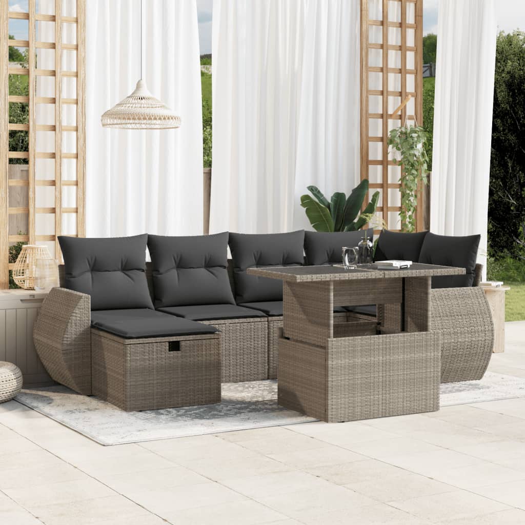 7-Tlg. Garten-Sofagarnitur Mit Kissen Poly Rattan