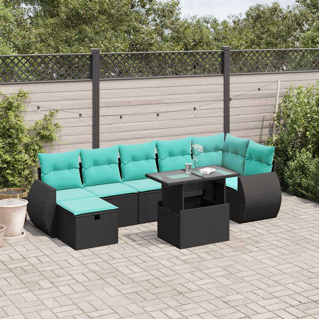 8-Tlg. Garten-Sofagarnitur Mit Kissen Poly Rattan Akazie