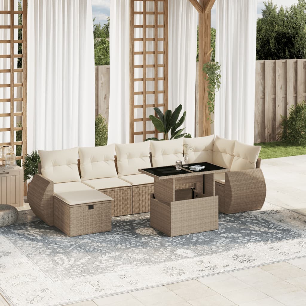 8-Tlg. Garten-Sofagarnitur Mit Kissen Poly Rattan