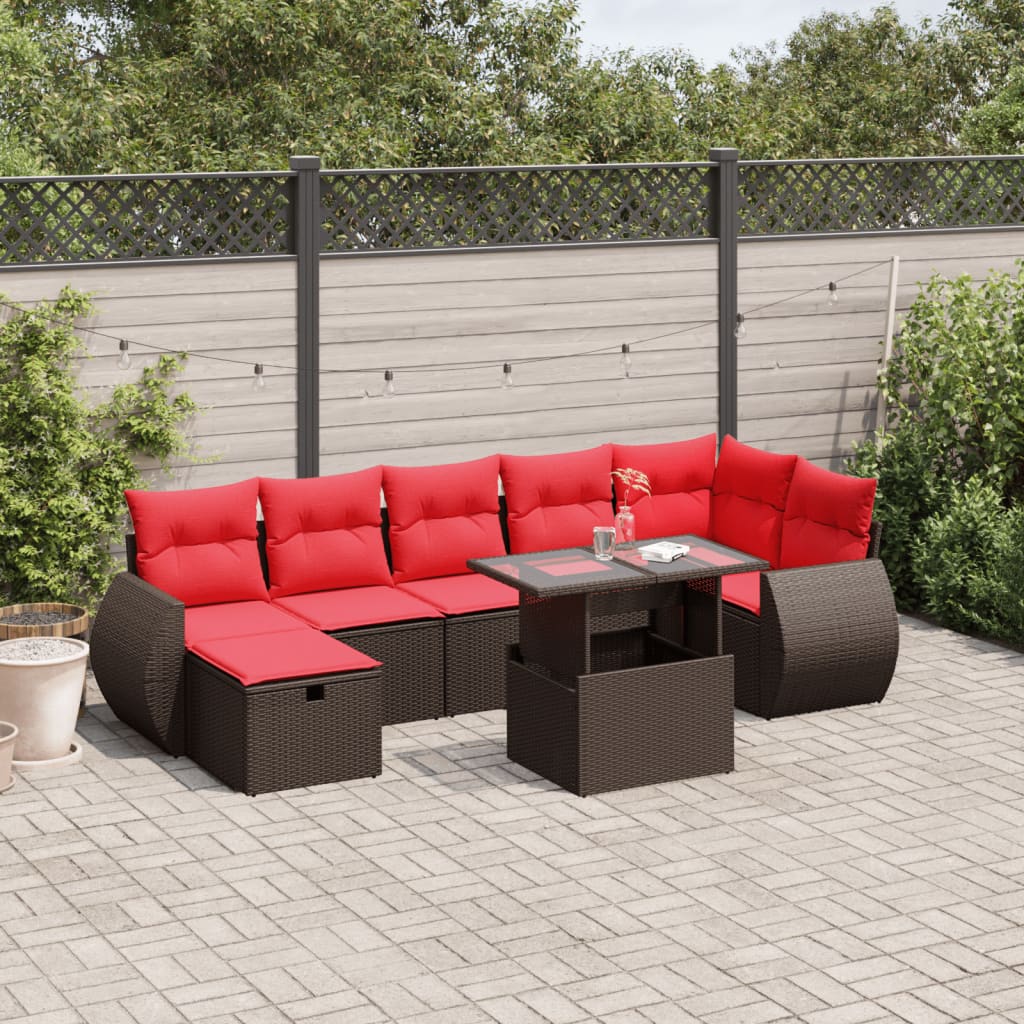 8-Tlg. Garten-Sofagarnitur Mit Kissen Poly Rattan Akazie